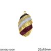 Stainless Steel Curved Egg Pendant with Enameled Stripes 26x15mm