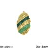 Stainless Steel Curved Egg Pendant with Enameled Stripes 26x15mm