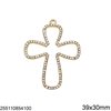 Casting Pendant Cross Outline with Rhinestones 39x30mm