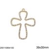 Casting Pendant Cross Outline with Rhinestones 39x30mm