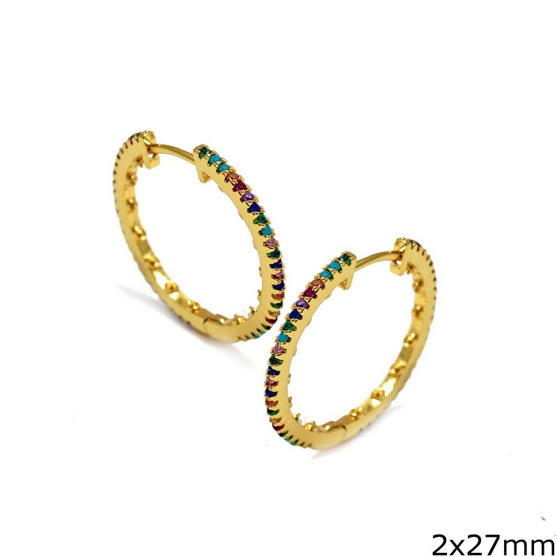 Metallic Hoop Earrings with Zircon 2x27mm
