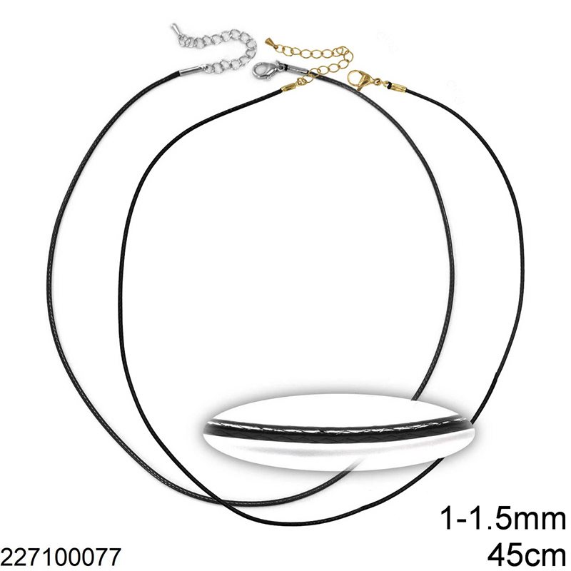 Korean Waxed Cord Necklace 1-1.5mm, 45cm with Stainless Steel Clasp