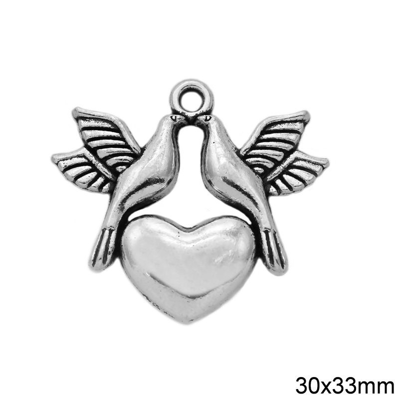 Casting Pendant Pigeons with Heart 30mm