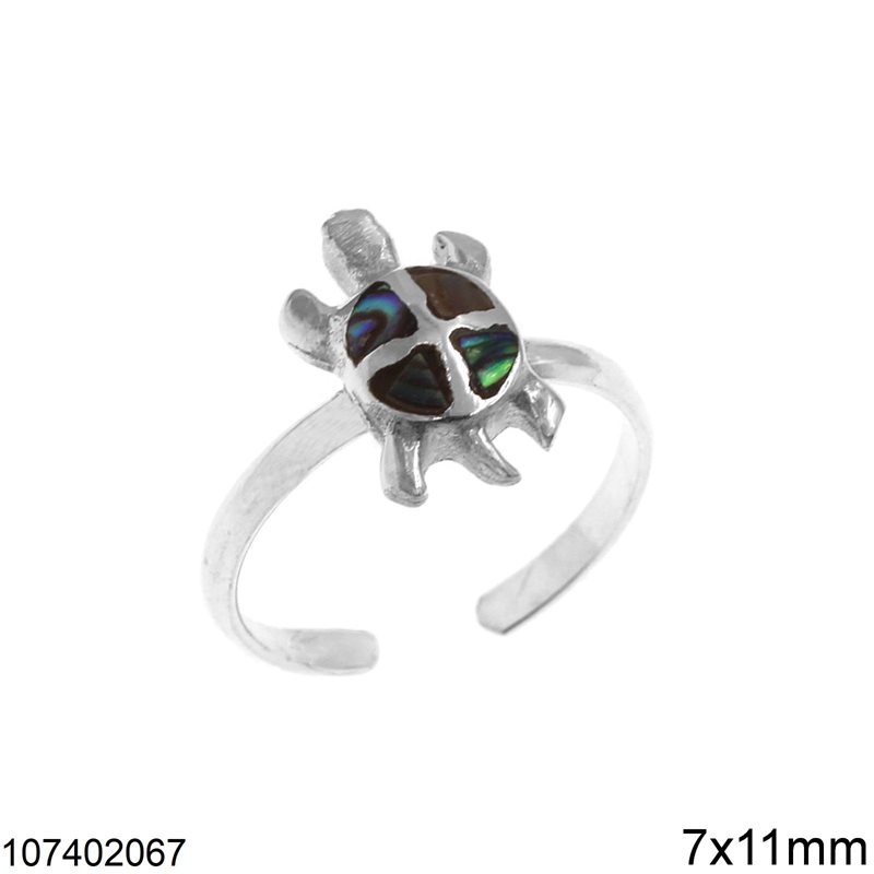 Δαχτυλίδι Ασημένιο 925 Χελώνα με Κοχύλι Abalone 7χ11mm