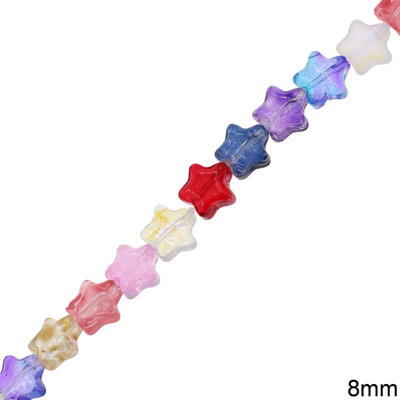 Glass Beads Star 8mm, Multicolor
