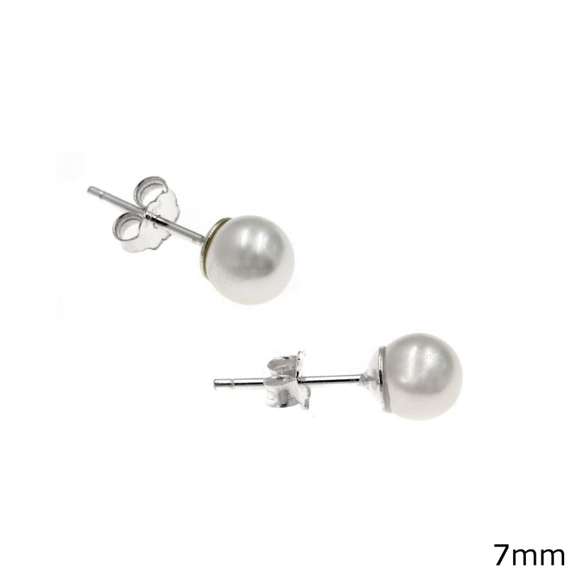 Silver 925 Stud Earrings with Pearl 7mm