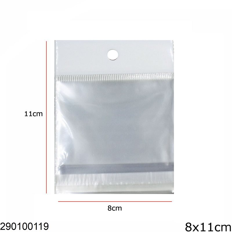 Plastic Transparent Packing Bag with Hang Hole & Sticker 8x11cm, 194pieces/100gr