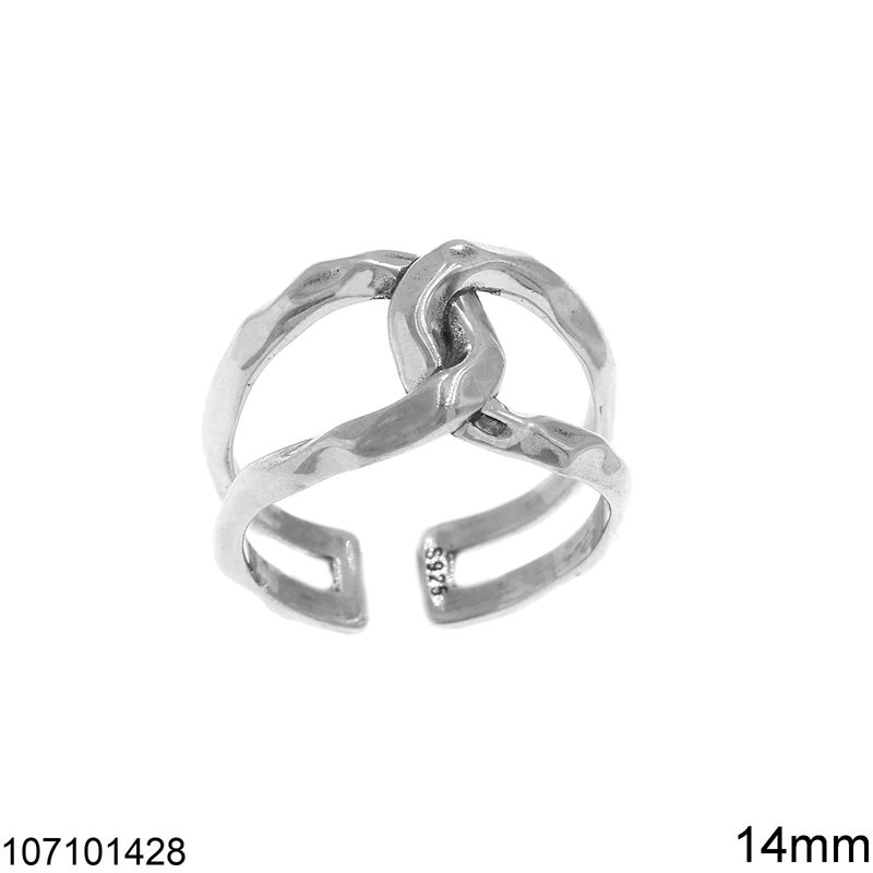 Δαχτυλίδι Ασημένιο 925 Γλώσσες Οβάλ Σφυρήλατες Ανοιχτό 14mm