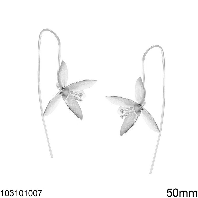 Silver 925 Hook Earrings 50mm with Waterlily 20mm