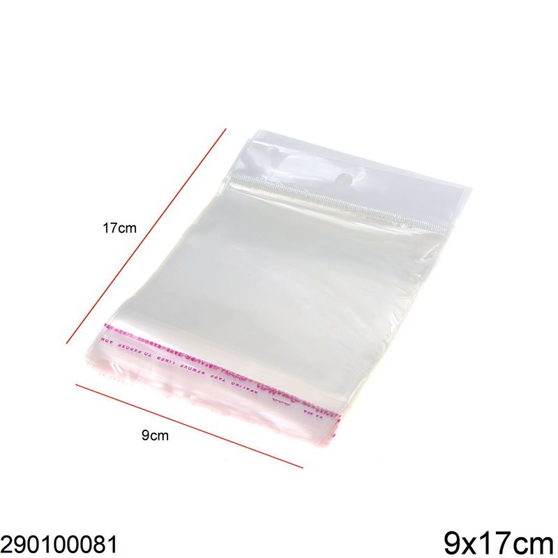 Plastic Transparent Packing Bag with Hang Hole & Sticker 9x17cm 94pieces/100gr