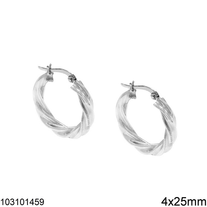 Silver 925 Hoop Twisted Earrings 4x25mm