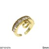 Brass Ring with Baguette 5mm and Hanging Heart 8mm Open, Gold 