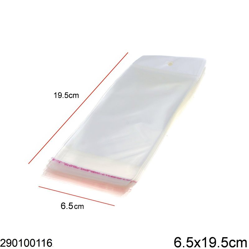 Plastic Transparent Packing Bag with Hang Hole & Sticker 6.5x19.5cm 177pieces/100gr