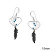 Silver 925 Earrings Heart with Feather 15mm