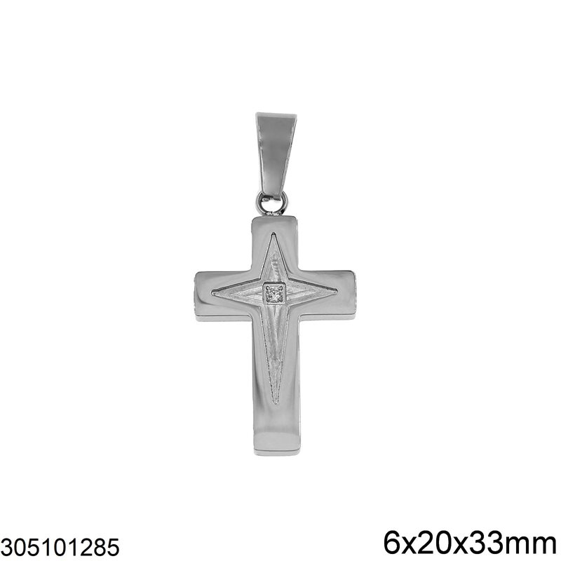 Stainless Steel Pendant Cross with Stone 6x20x33mm
