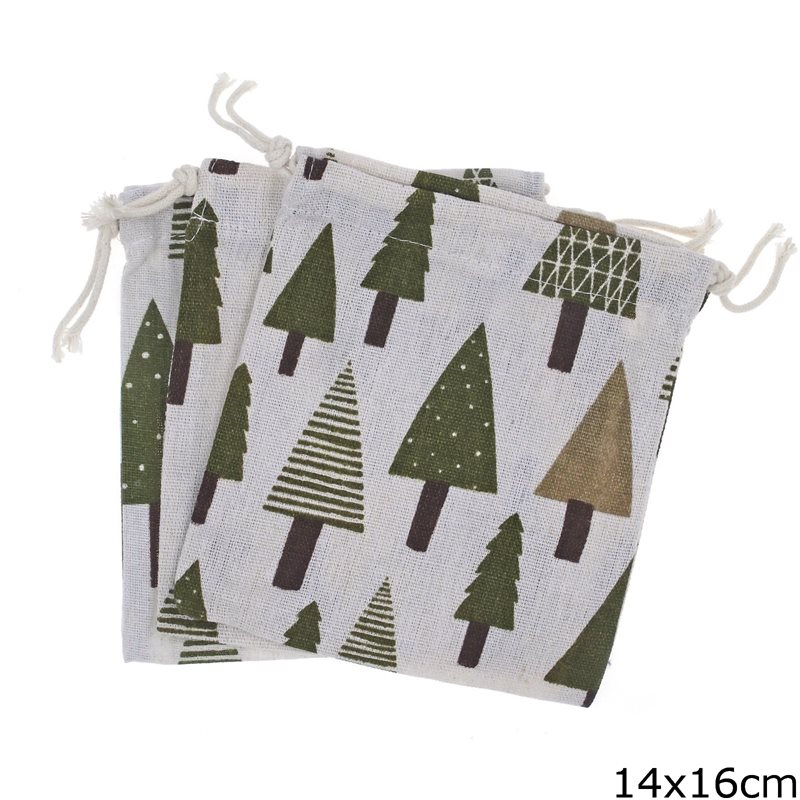 Linen Pouch with X-mas Trees 14x16cm