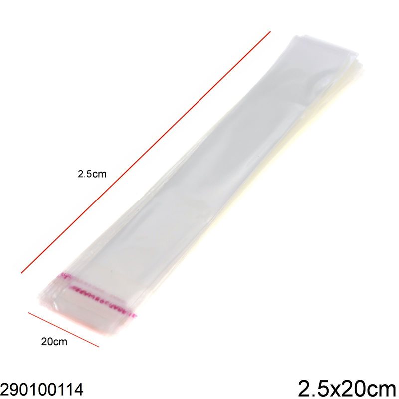 Plastic Transparent Packing Bag with Hang Hole & Sticker 2.5x20cm 100pieces/100gr