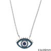 Silver 925 Necklace Evil Eye Outline Style with Zircon and Stones 11x16mm