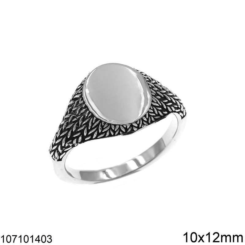 Δαχτυλίδι Ασημένιο 925 με Οβάλ Πλάκα 10x12mm, Οξυντέ
