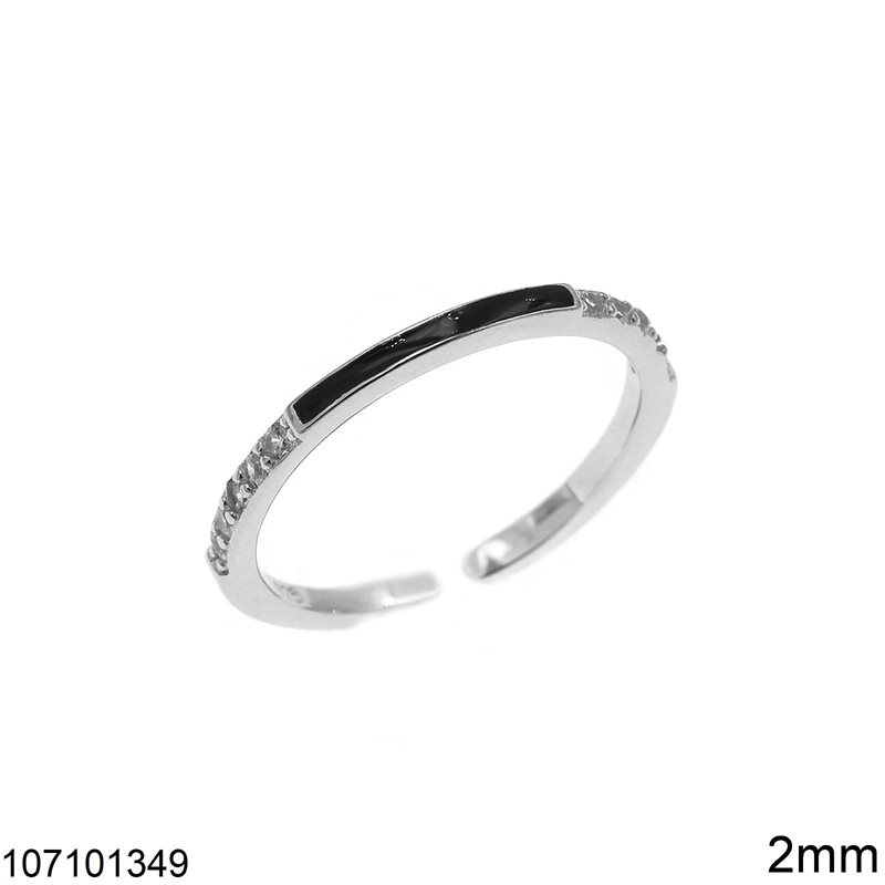 Silver 925 Ring with Enamel and Stones 2mm