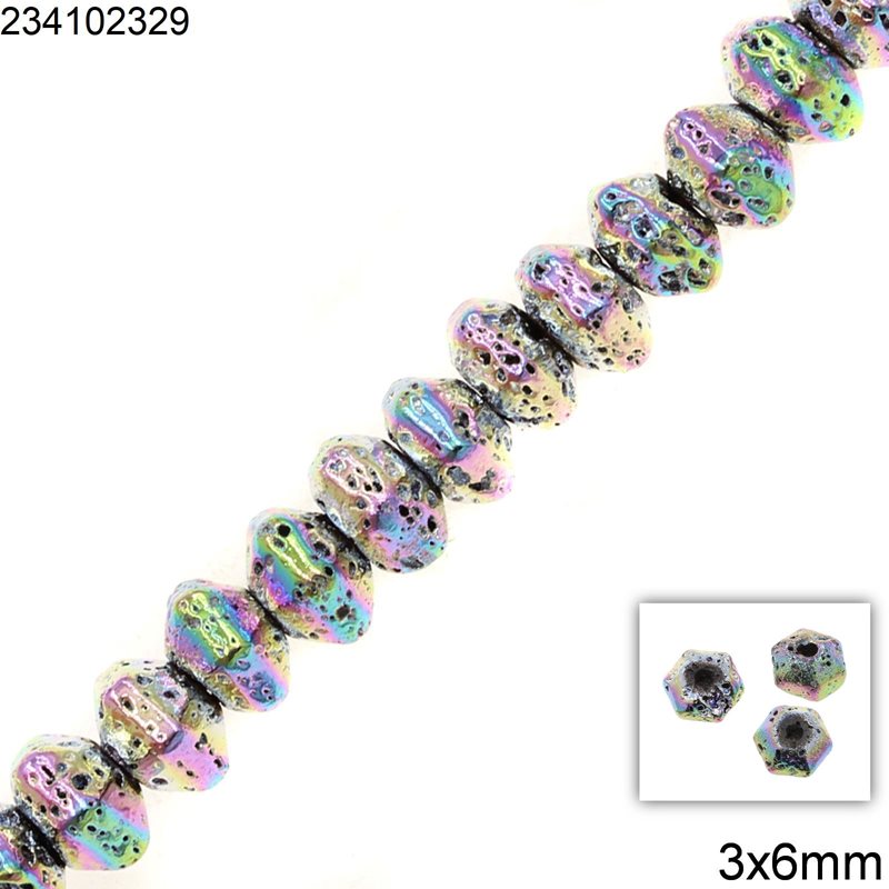 Lava Pentagon Rodelle Beads 3x6mm, Rainbow