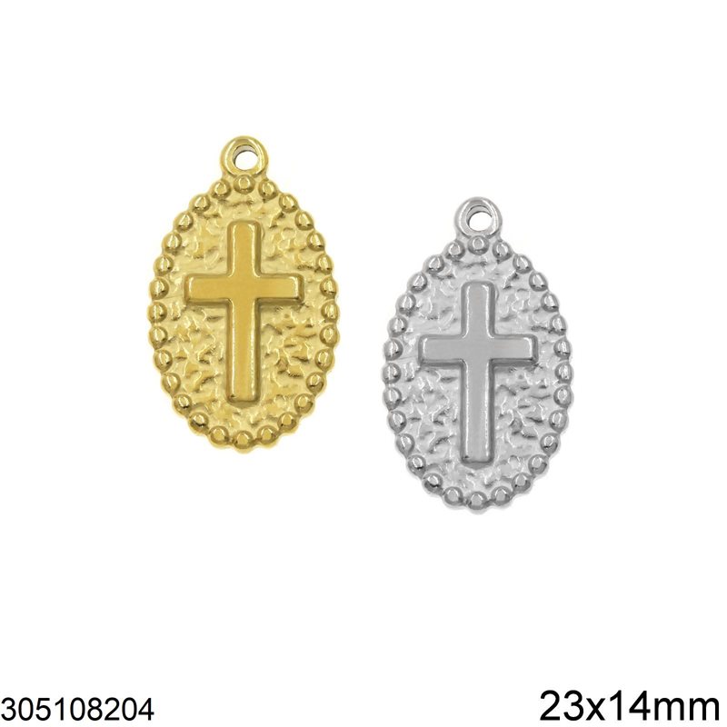 Stainless Steel Oval Pendant Cross 23x14mm