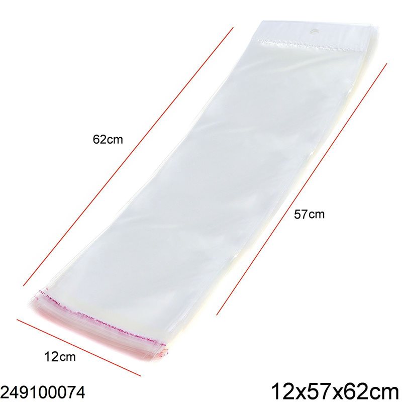 Plastic Transparent Packing Bag with Hang Hole & Sticker 12x57x62cm 21pieces/100gr