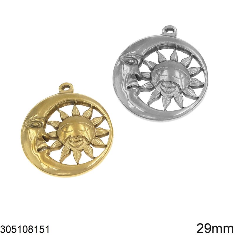 Stainless Steel Pendant Sun and Moon 29mm