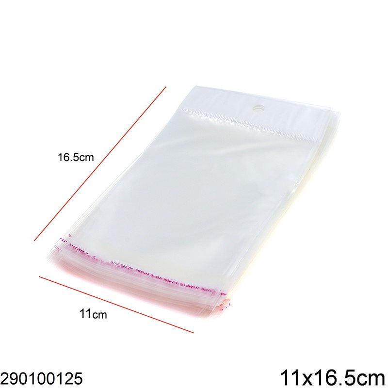 Plastic Transparent Packing Bag with Hang Hole & Sticker 11x16.5cm, 82pieces/100gr