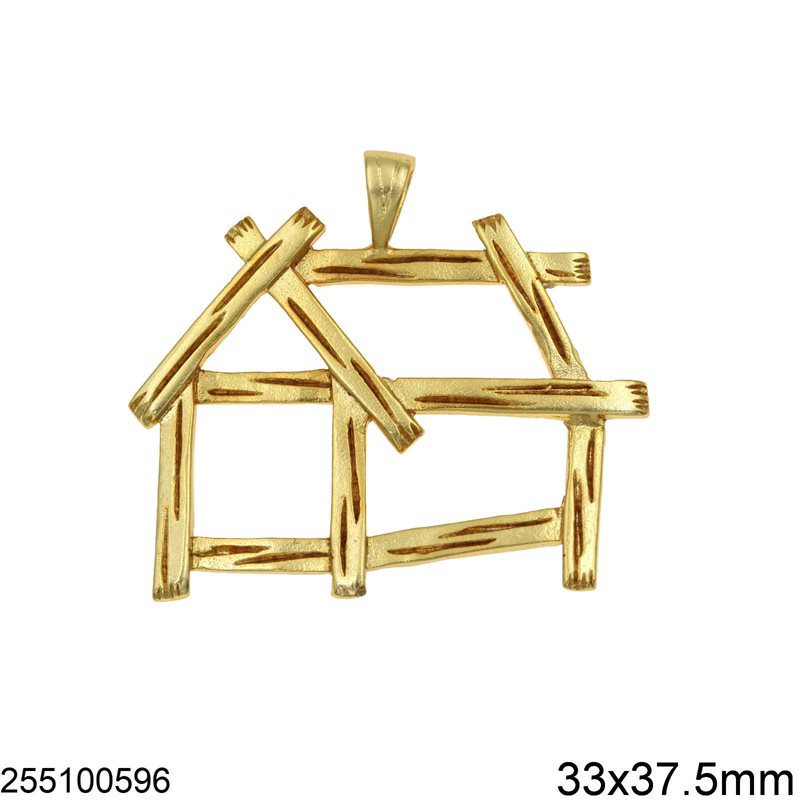 Casting Brass Pendant Outline House 33x37.5mm