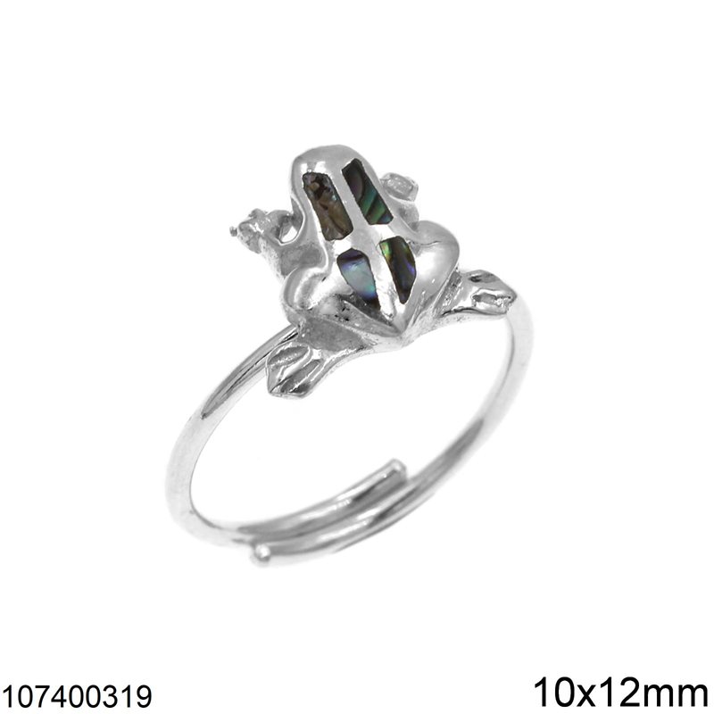 Silver 925 Ring Frog with Abalone Shell 10x12mm