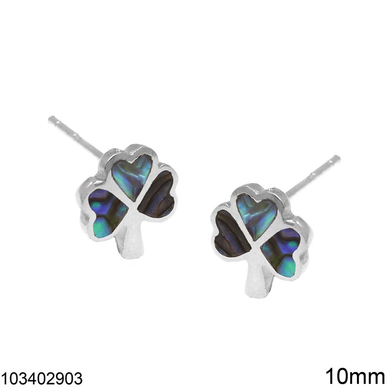 Silver 925 Stud Earrings 4 Leaf Clover with Abalone Shell 10mm
