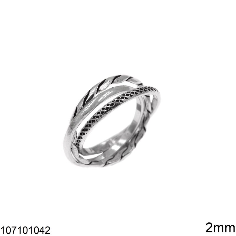 Δαχτυλίδι Ασημένιο 925 Βέρα 3πλή 2mm Λουστρέ και Οξυντέ