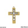 Stainless Steel Pendant Cross with Baguette 24x15mm