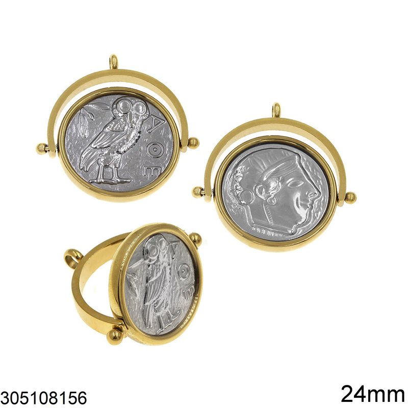 Stainless Steel Pendant Swivel Coin 24mm
