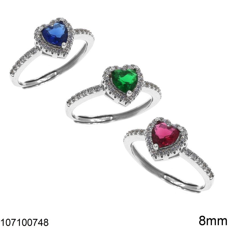 Δαχτυλίδι Ασημένιο 925 Ροζέτα Καρδιά με Πέτρες 8mm