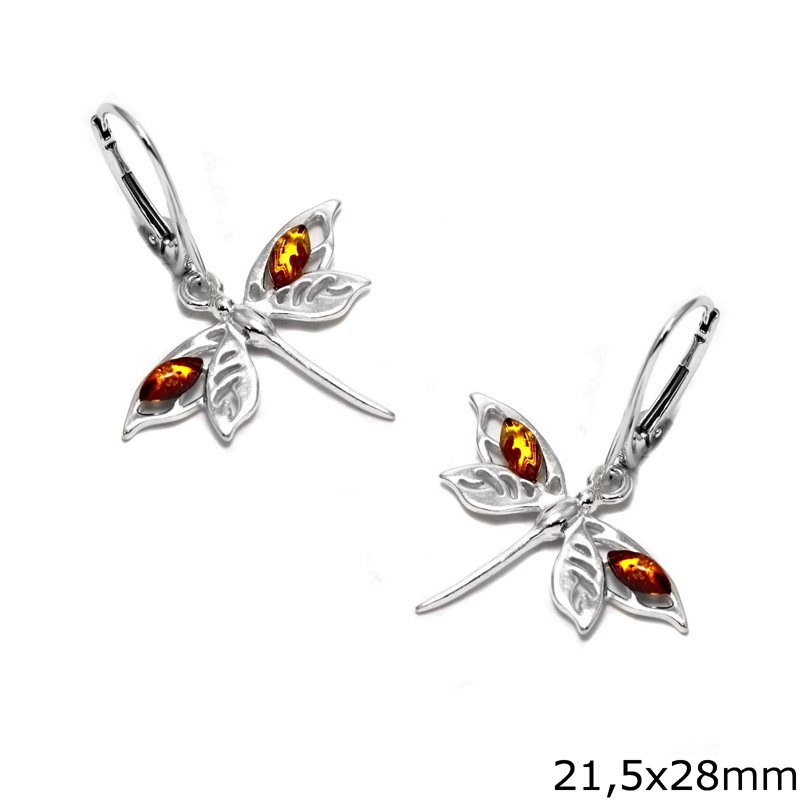 Silver 925 Earrings Butterfly with Amber 21,5x28mm
