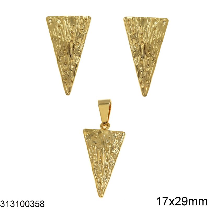 Stainless Set of Earings & Pendant Triangle 17x29mm , Gold