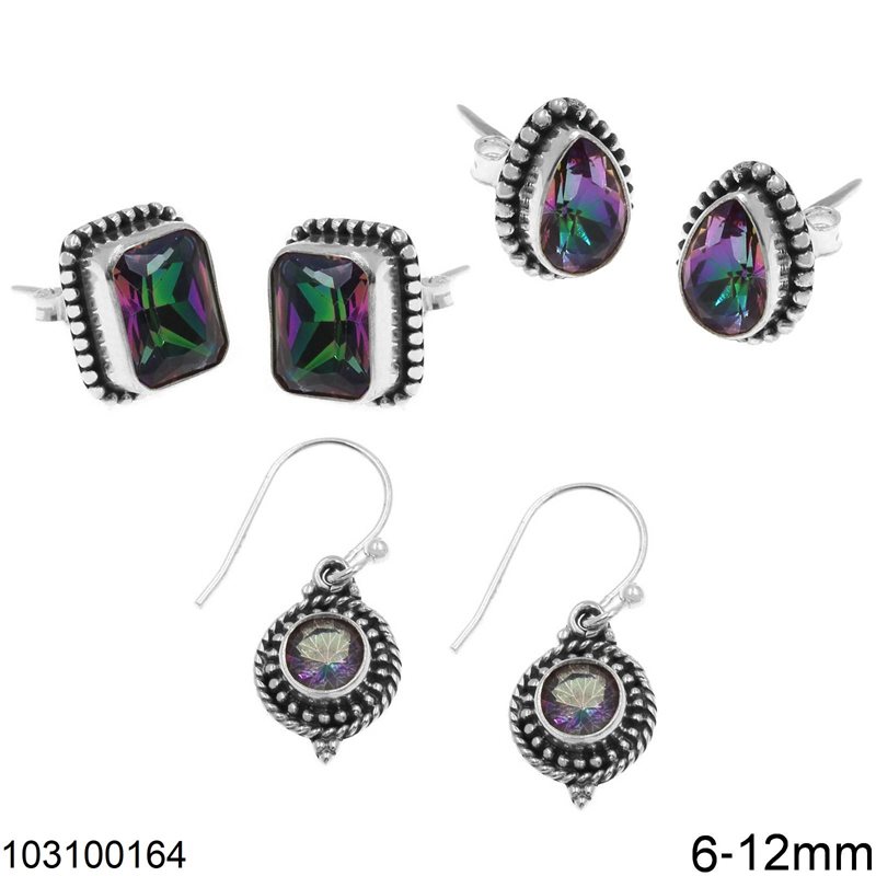 Silver 925 Earrings with Semi Precious Stones 6-12mm