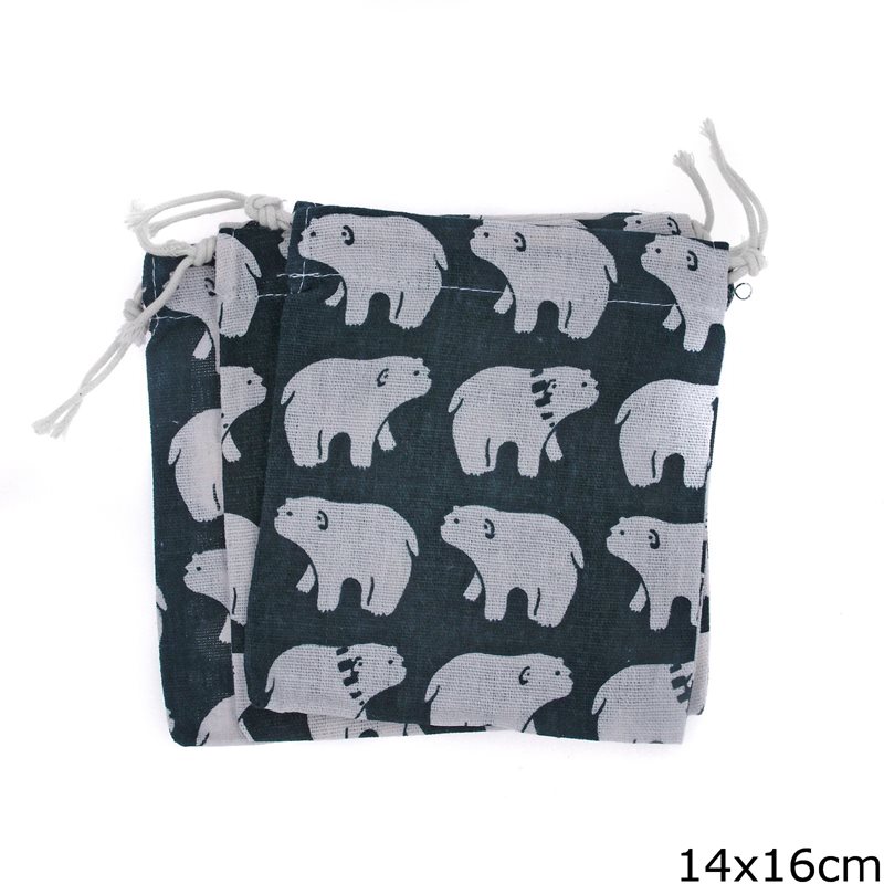 Linen Pouch with Bears 14x16cm