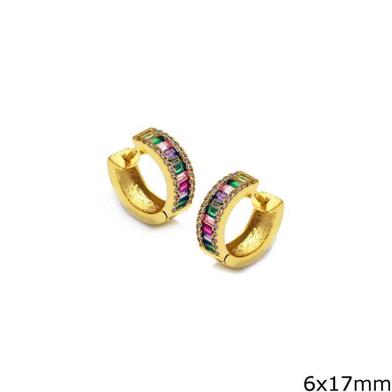 Metallic Hoop Earrings with multi color Baguettes 6x17mm