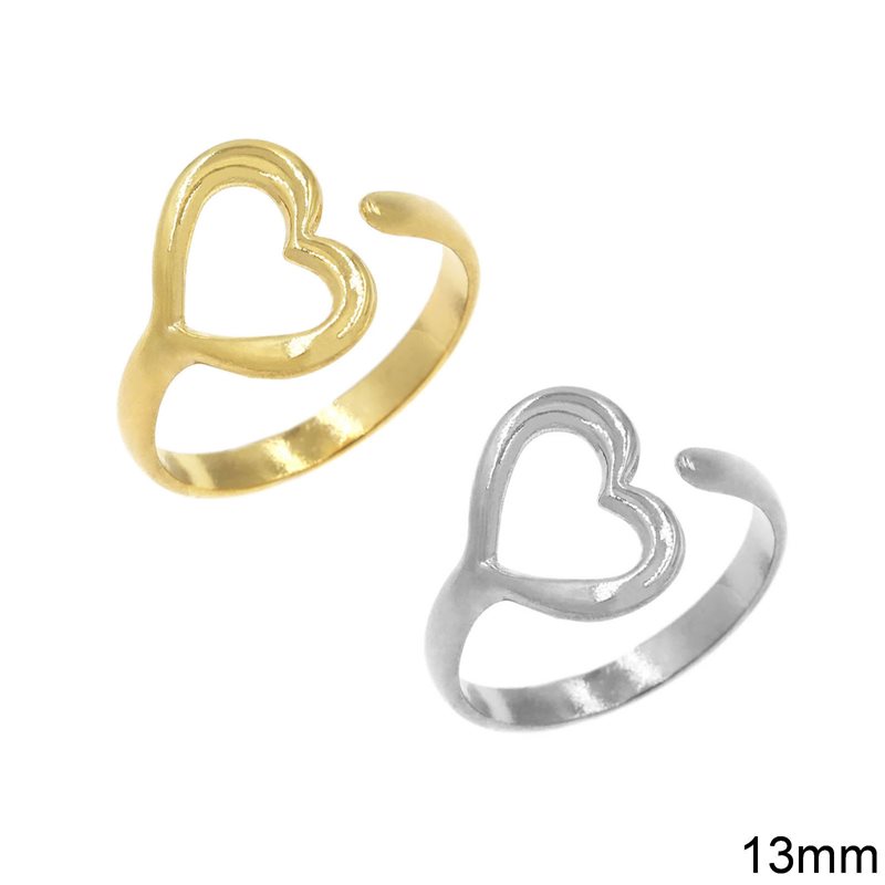 Stainless Steel Ring Heart Open 13mm