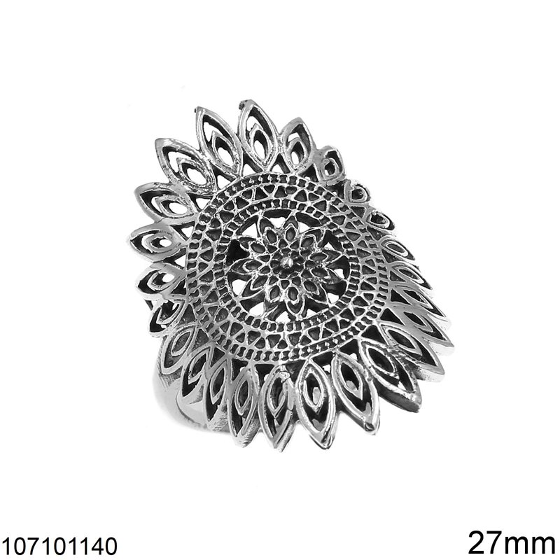Δαχτυλίδι Ασημένιο 925 Δίσκος Δαντέλα 27mm, Οξυντέ