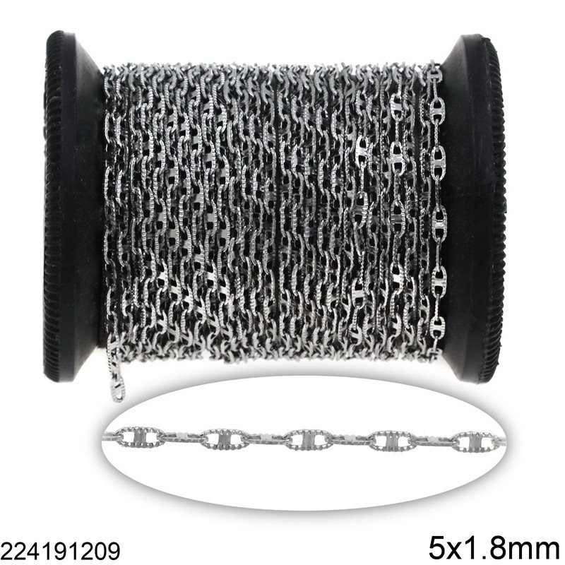 Stainless Steel Anchor Chain "Cross Style" Line Textured 5x1.8mm