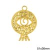 New Years Lucky Charm Hammered Pomegranate with Evil Eye 51x36mm, Gold plated NF 