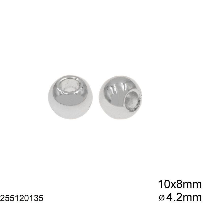 Casting Round Bead 10x8mm with Hole 4.2mm, Silver plated NF