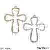 Casting Pendant Cross Outline with Rhinestones 39x30mm