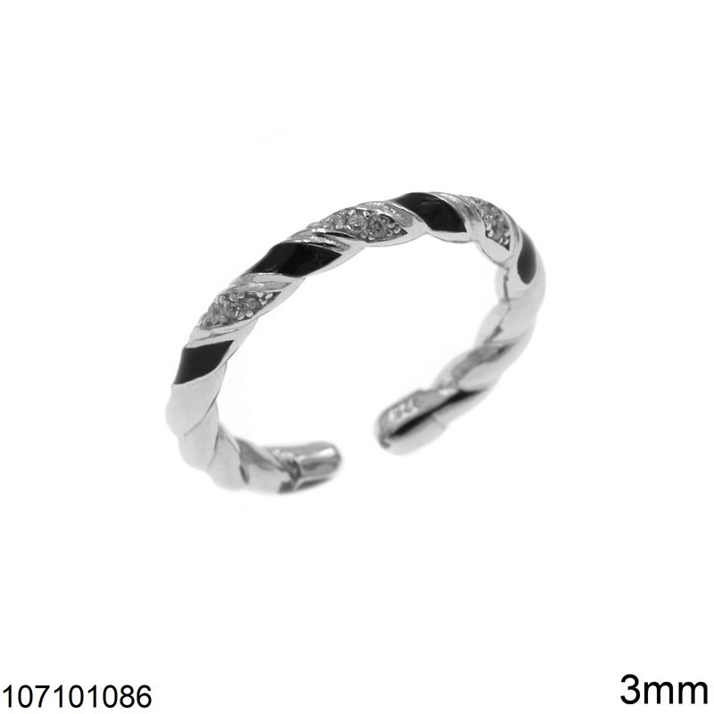Δαχτυλίδι Ασημένιο 925 Βέρα Στριφτή με Σμάλτο και Πέτρες 3mm