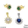 Silver 925 Set of Pendant 10mm & Stud Earrings 7mm Round Rosette with Zircon 