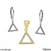 Σέτ Ασημένιο 925  Μενταγιόν & Σκουλαρίκια Τρίγωνο με Πέτρες 10mm
